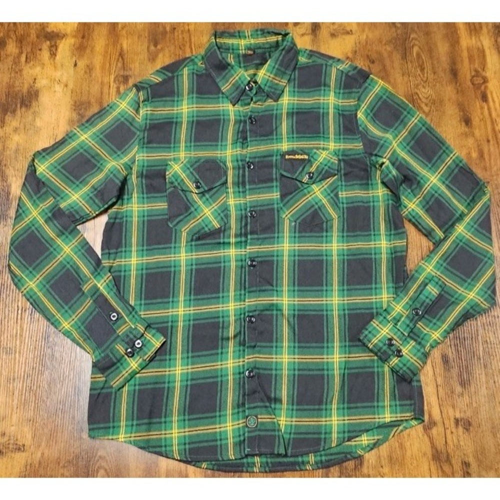 Demons Behind Me Flannel Shirt Men's Size XL Tall Button Up Green Clover Plaid
